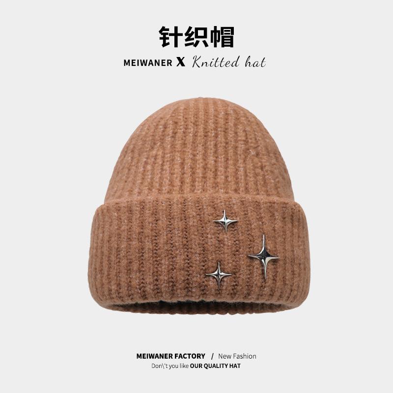 Star wool hat women's fashion autumn and winter versatile knitted hat thickened warm ear protection simple cold hat