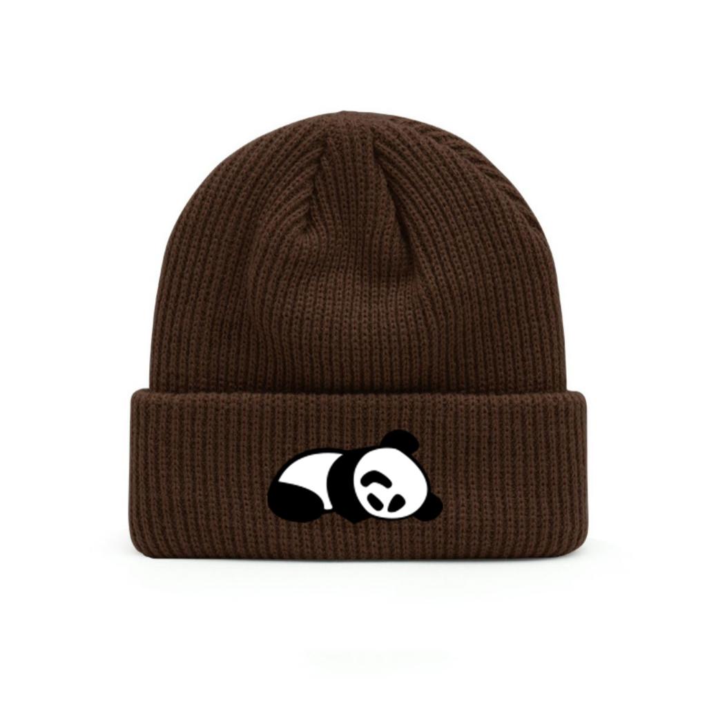 Unisex Panda Print Knitted Hat Elastic Polyester Breathable Warm Winter Hat