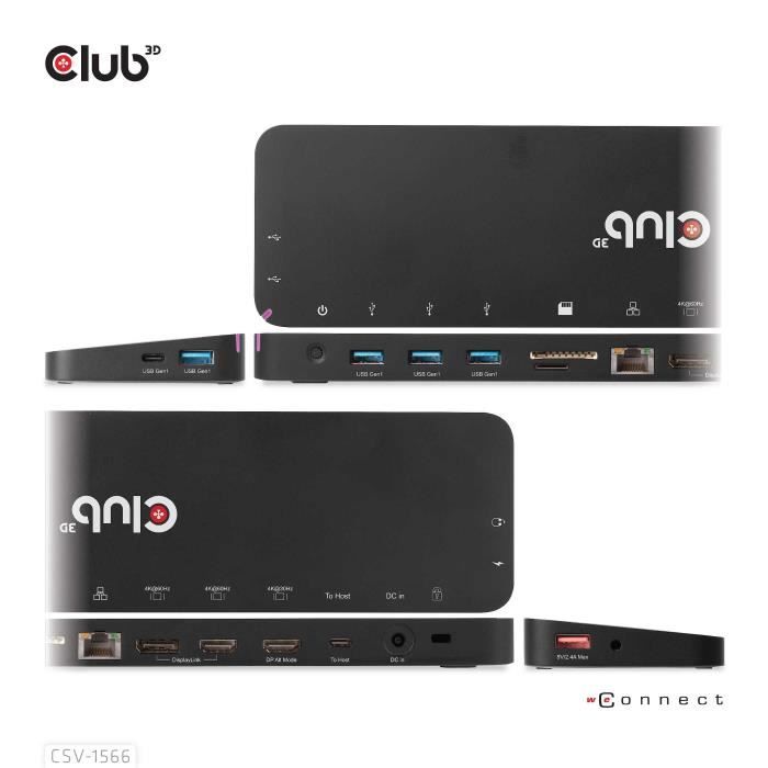 Adaptateur Multiport - CLUB 3D - USB GEN1 TYPE-C - Triple Affichage - Dual 4K/60Hz - Compatible Mac/Windows