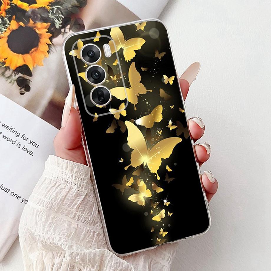 Soft Clear Silicone Back Cover For Oppo Reno12 Pro CPH2629 Phone Case Marble Butterfly Capa For Reno 12 12Pro 5G CPH2625 Capa