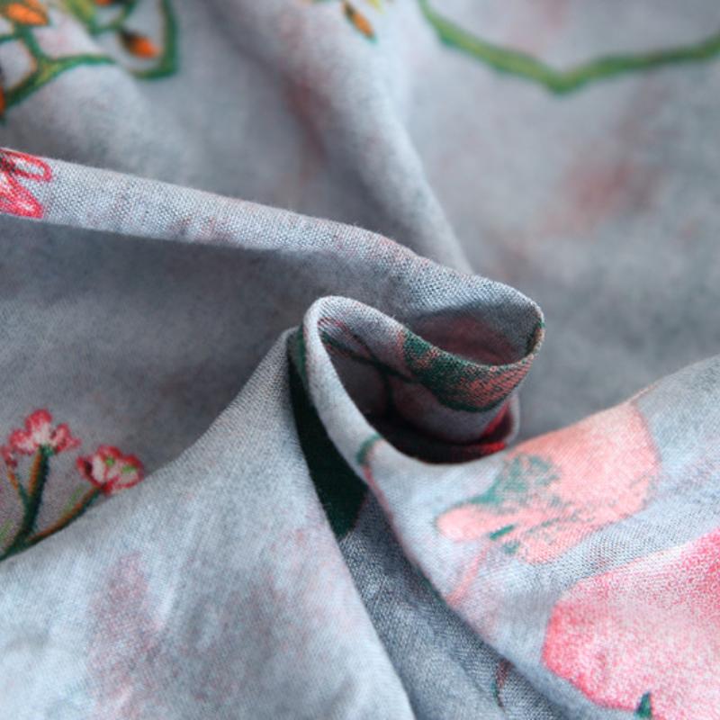 Japanischer Mori-Mädchen-Damen-Grau-Midirock, elastische Taille, Blumendruck, A-Linien-Rock, Prärie-Chic, Baumwolle, femininer langer Rock