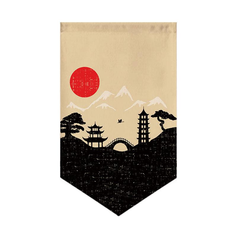 

Japanese Short Door Curtain Wave Koi Kitchen Partition Triangle Flag Restaurant Hanging Curtain Pennant Izakaya Decor Drapes 30X50cm&Hook