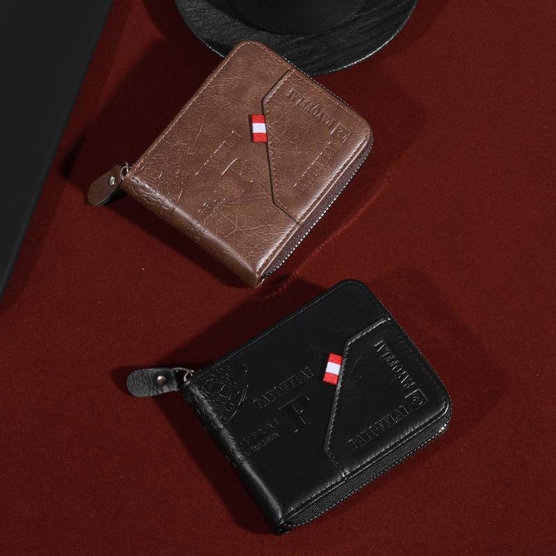 Men's Zipper Short Wallet, Multi-card Card Holder, PU Leather Bifold Wallet Money Clip With Coin Pocket, Gift For Men