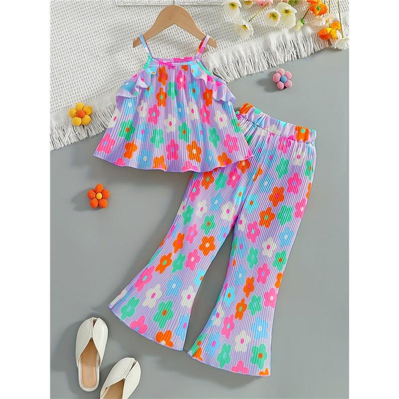 Girls' Fashionable Two-piece Summer Children's Sweet Halter Top + Flared Pants Set
