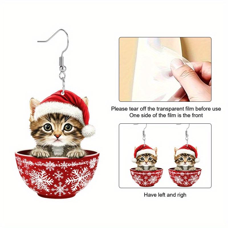European and American Christmas Cat Snowflake Pendant Earrings – Double-sided Cartoon Women's Acrylic Fashion Jewelry