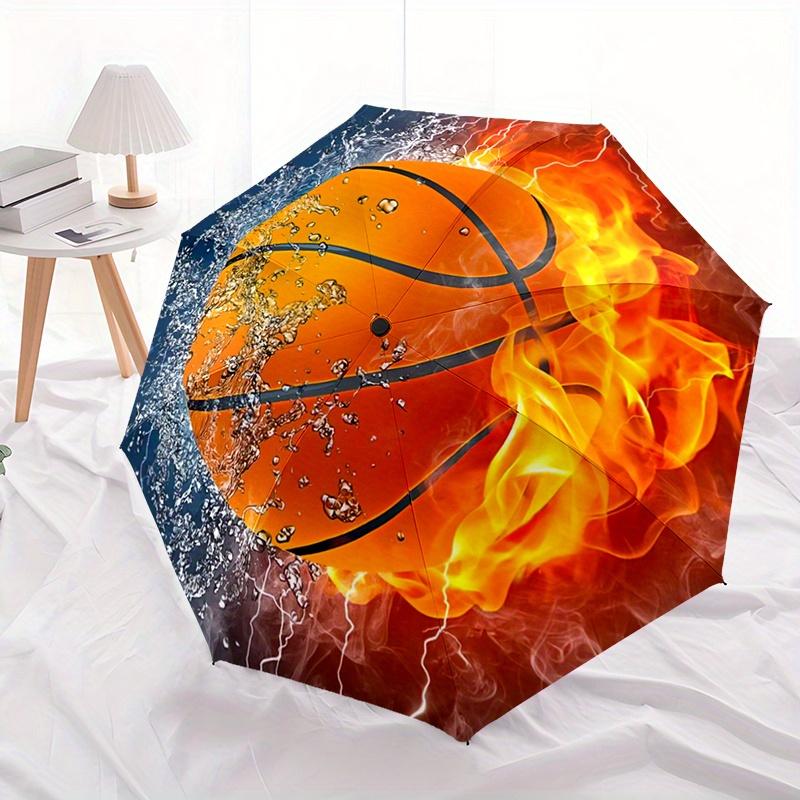 1pc Basketball-Themed Portable Folding Umbrella with Durable Iron Frame, 8 Ribs, Automatic Open, All-Season Multi-Functional U