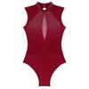 Womens Sparkly Rhinestones Figure Skating Leotard Sheer Mesh Patchwork Sleeveless Cutout Back Bodysuit for Gymnastics Dance Performance
