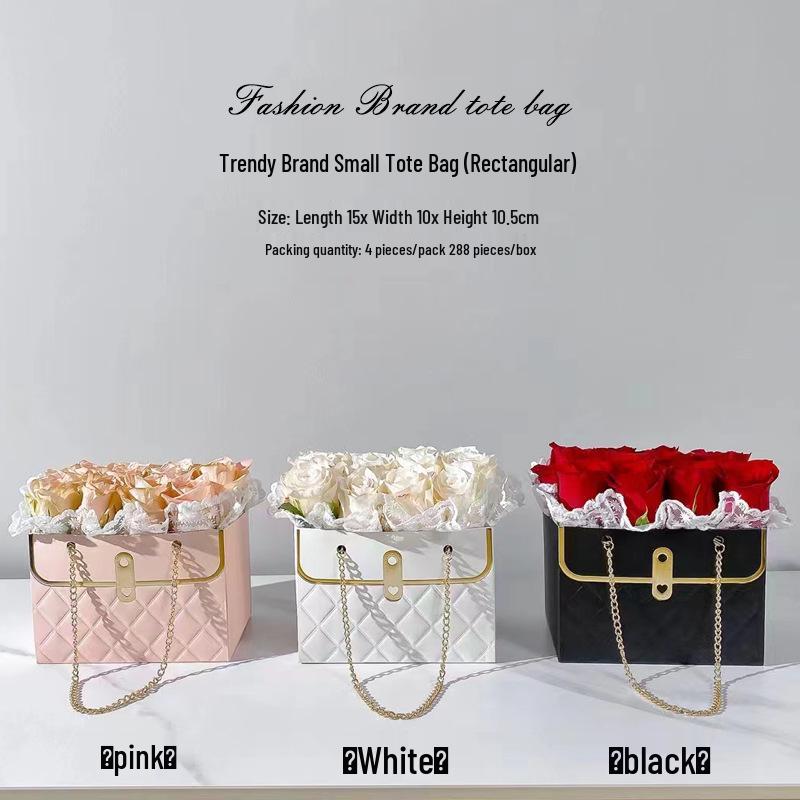 Trendy Brand Rectangular Handbag: Fresh Flower Gift Box & Creative Bouquet Perfume Bag.