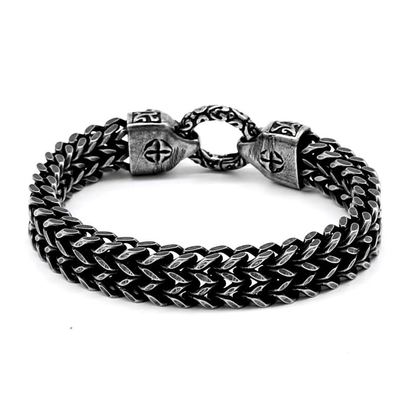 Punk Double Skull Bracelet For Men 316L Stainless Steel Heavy Shiny Skeleton Charm Mesh Chain Mens Bracelets Male Jewelry New