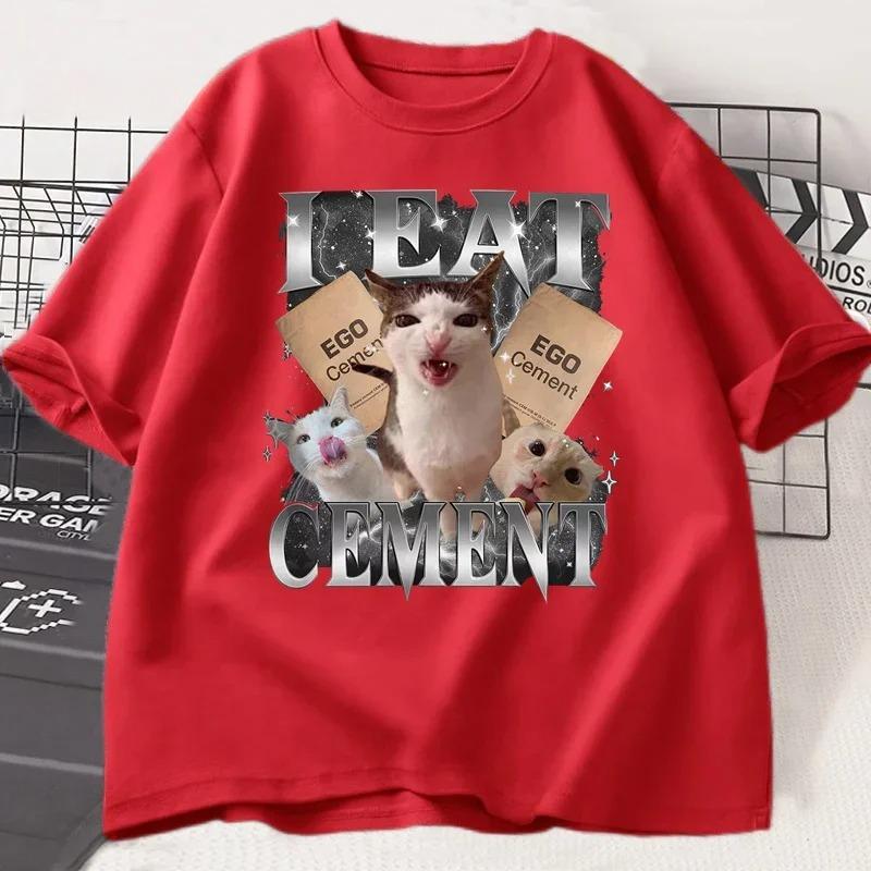 I Eat Cement Funny Cat Meme T Shirt Women Stupid Ugly Unhinged TShirt Silly Oddly Tee Casual Soft Tshirt Streetwear Graphic