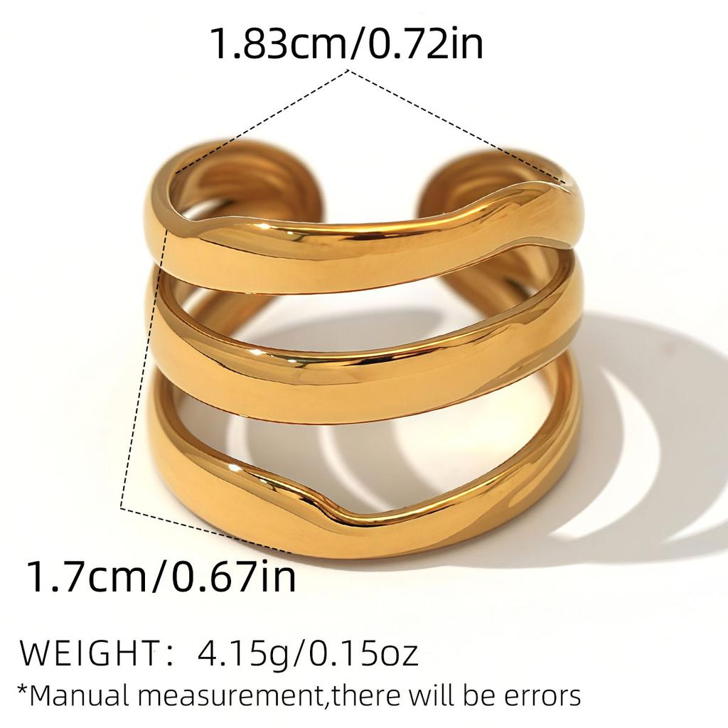 Minimalist Line Ring 18K Gold Color Plated Stainless Steel Stackable Hollow Ring Women's Zircon Adjustable Ring Party Gift