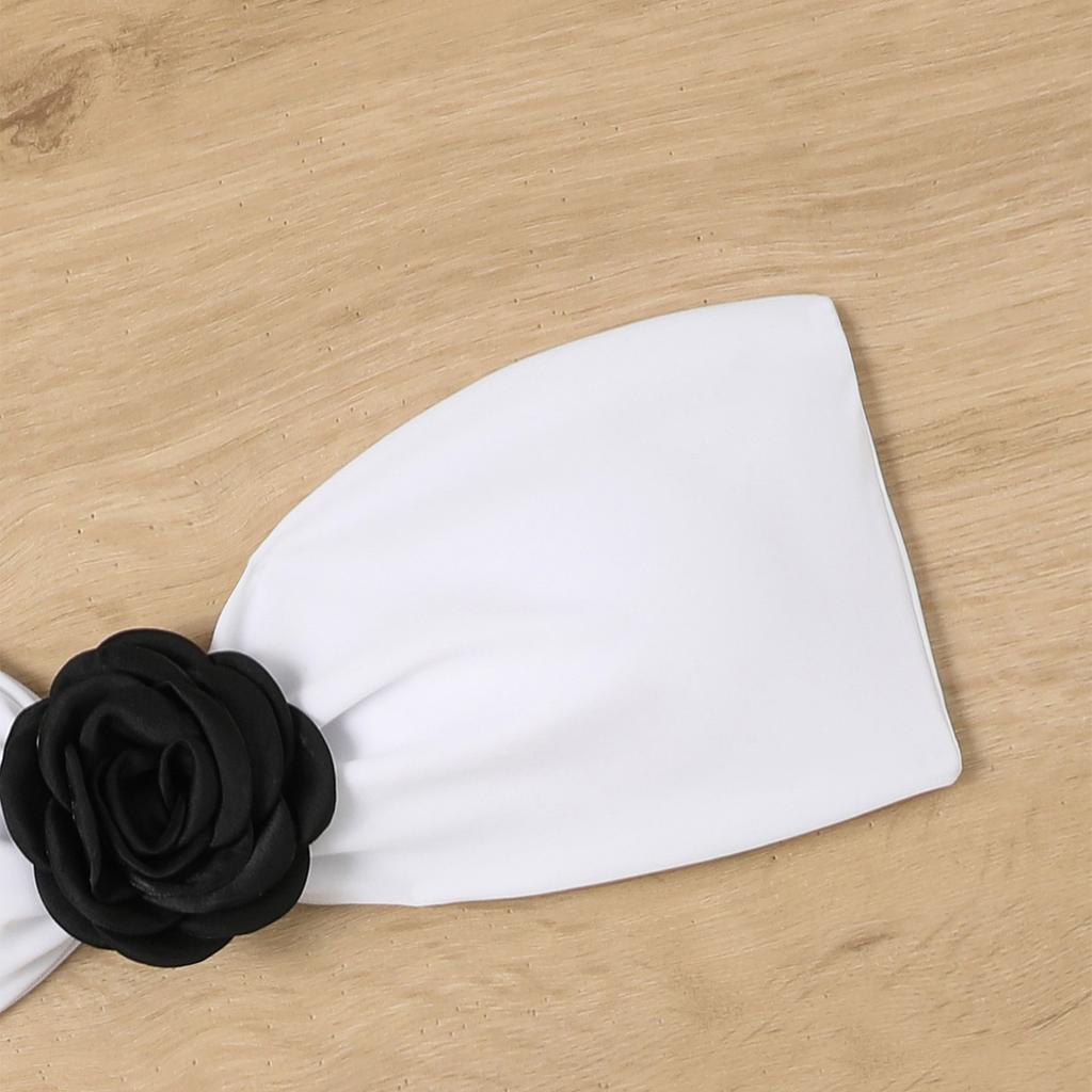 Women's Soild Color 3D Floral Split Top Fashionable Beach Bikini Swimsuit