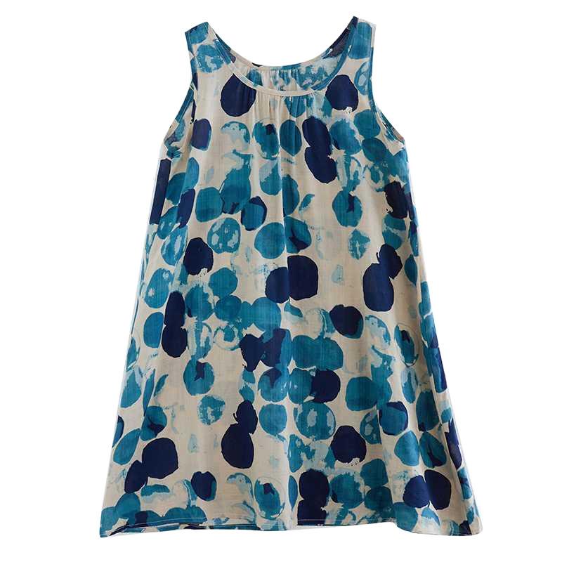 Plus-size Women's Summer Loose Strap A Line Skirt Sleeveless Crew Neck Print Dress