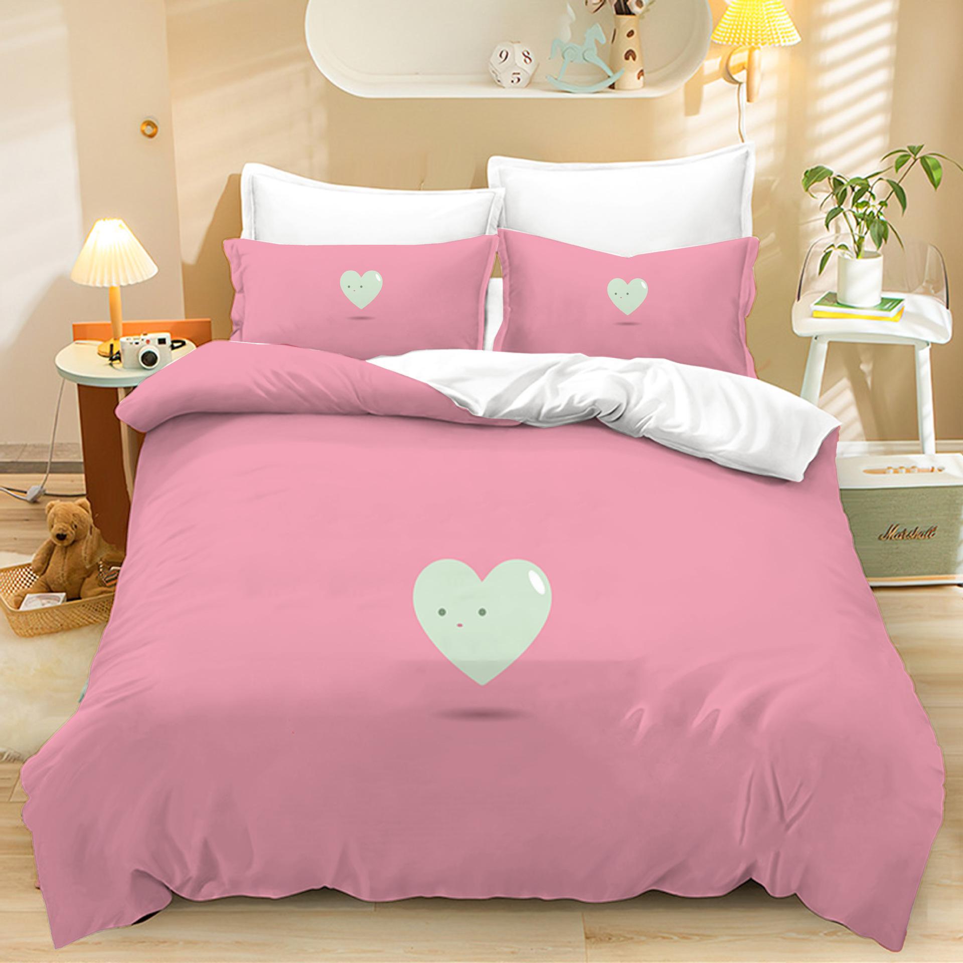 

Home Textiles Three-Piece Valentine S Day Pink Cartoon Digital Printing Quilt Pillowcase Bedding 90 * 200 two-piece set