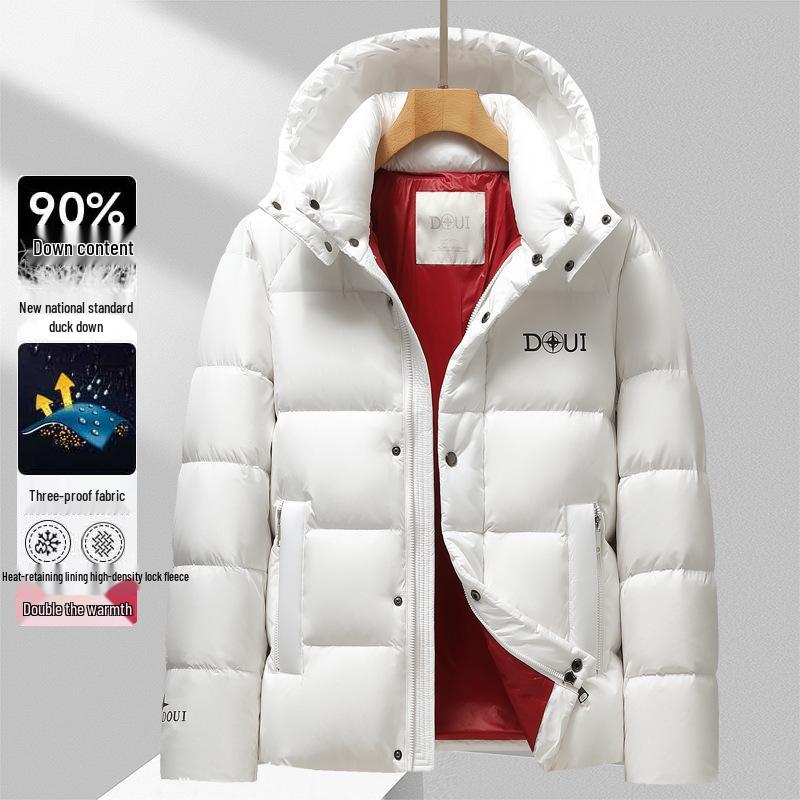 2025 Winter Men's Hooded Down Jacket - Korean Style, Warm, Stand Collar, White Duck Down for Middle-Aged & Young