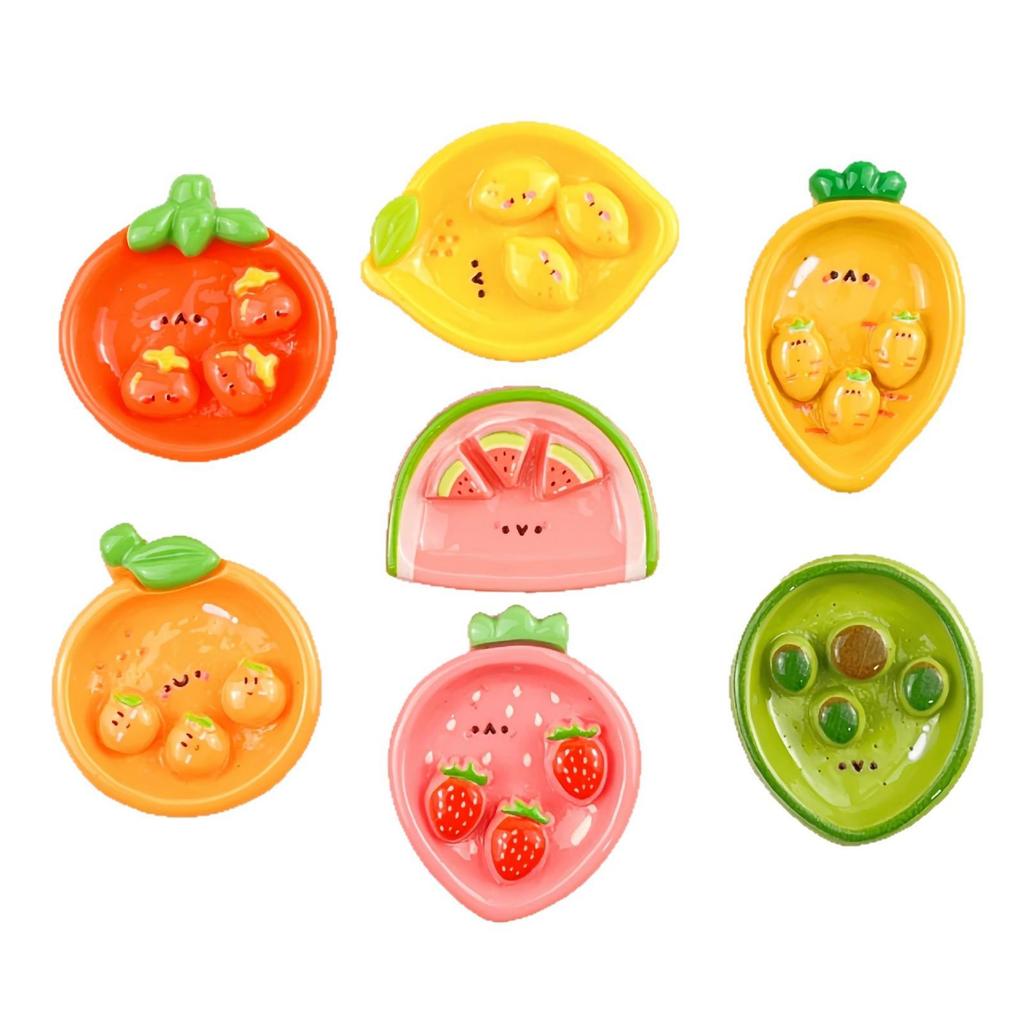 Handmade Resin Accessories: Seven-Color Fruit Plate & Cartoon Stickers for DIY Cream Glue Phone Cases