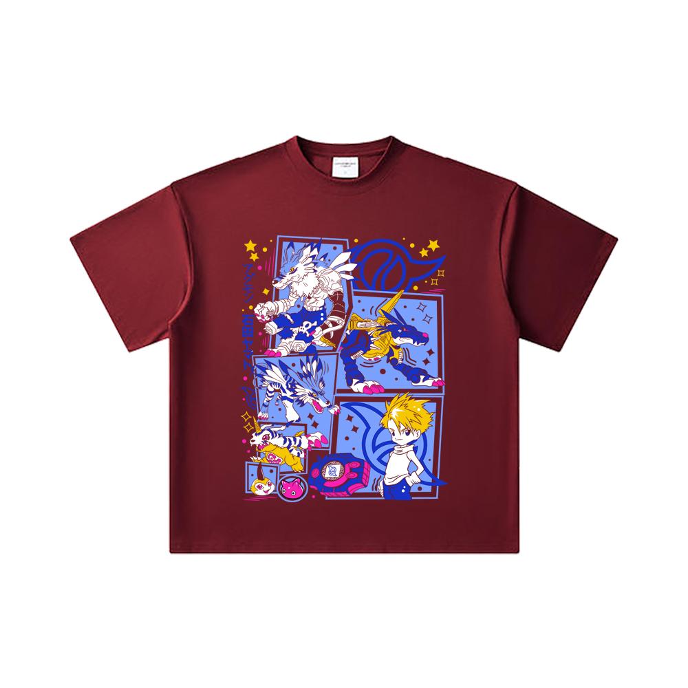 260 GSM Double Yarn 32 Count 100% Cotton Digimon V2 Garurumon Print Unisex Heavy Cotton T Shirt