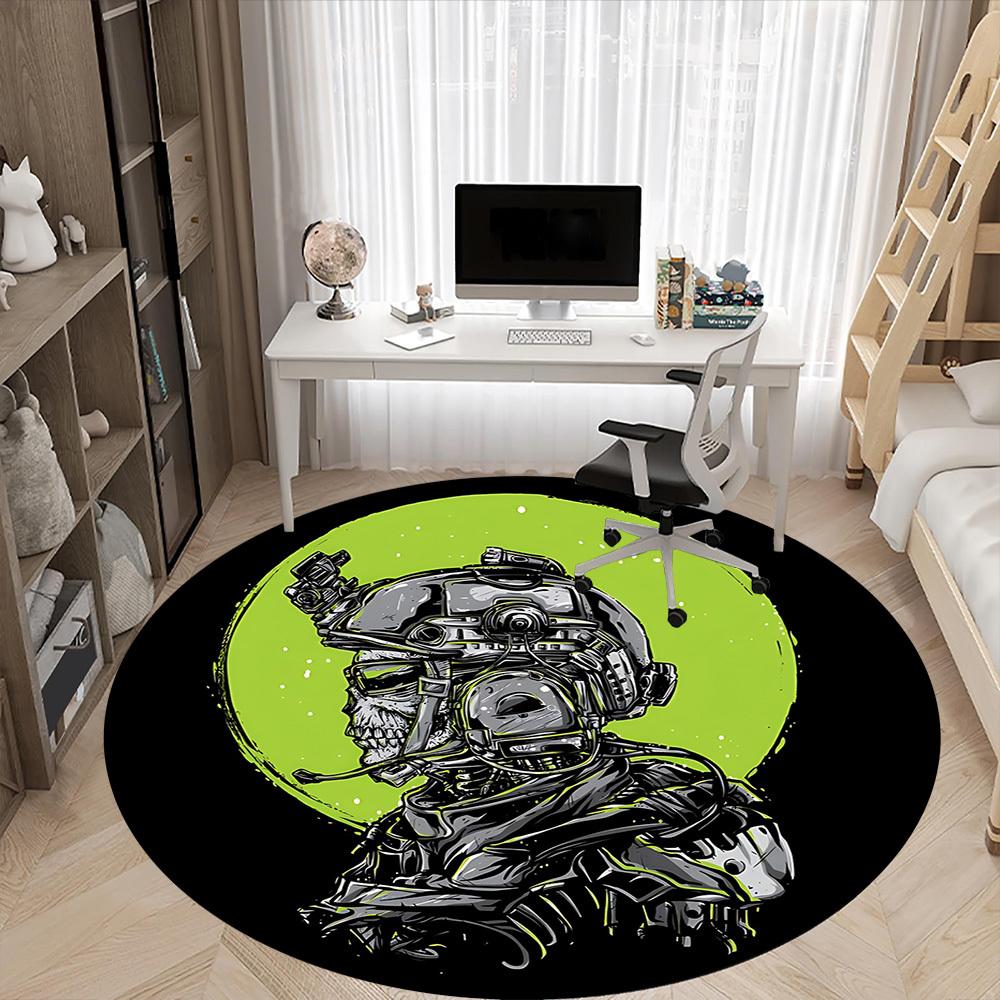 1pc Cyberpunk Helmet Office Round Area Rug, Under Office Chairs Bedroom Living Room Home Decor A0926092