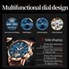OLEVS Rose Gold Blue Perpetual Calendar Automatic Mechanical Watch Men's Luxury Leather Fashion Tourbillon Watches Reloj Hombre