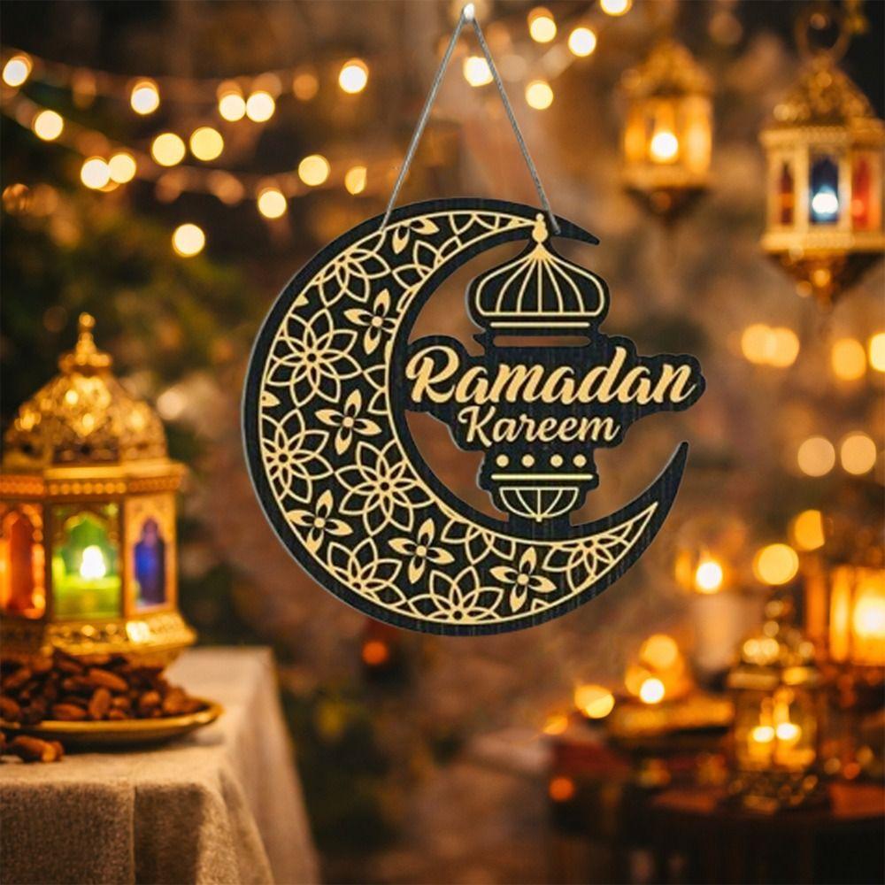 Round Plaque Eid Mubarak Wall Pendant Carved Ramadan Gift Ramadan Festival