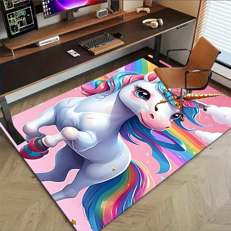 1pc Unicorn Rainbow Carpet Anti Slip Polyester Floor Mat for office.Bedroom