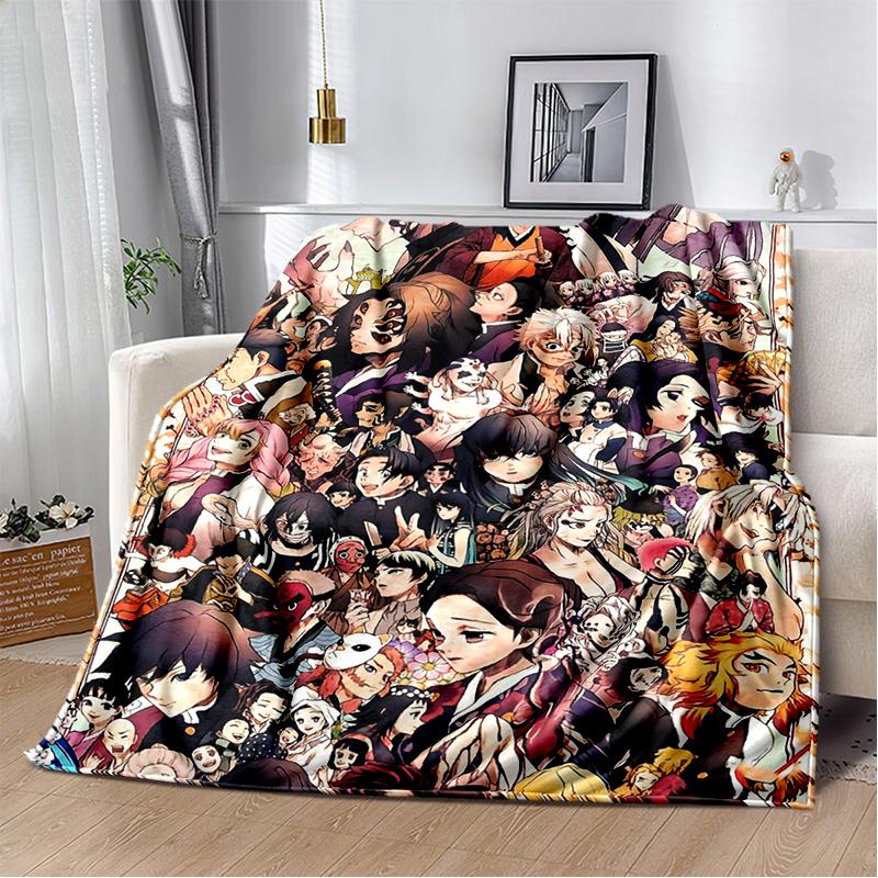 D-Demon Slayer Anime Blanket Sofa Office Nap Cover Blanket Kamado Nezuko Air Conditioning Blanket Soft and Warm