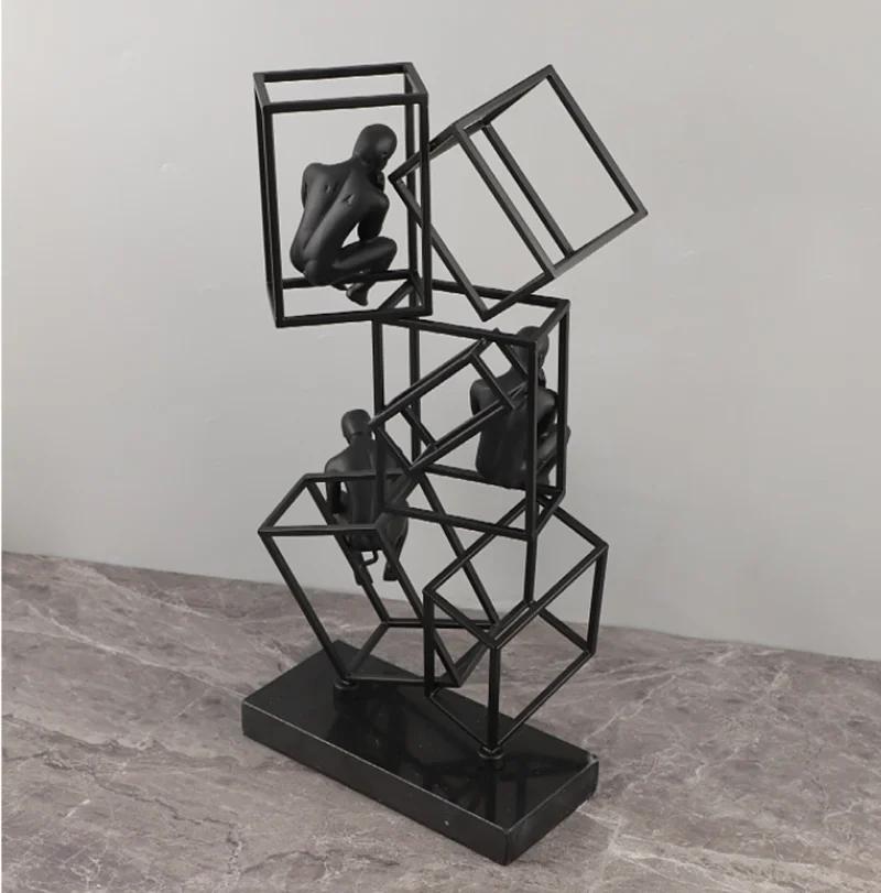 Minimally Abstract Metal Frame, Thinker, Character Art Decoration, Decoration, Living Room Sculpture, Home Decoration