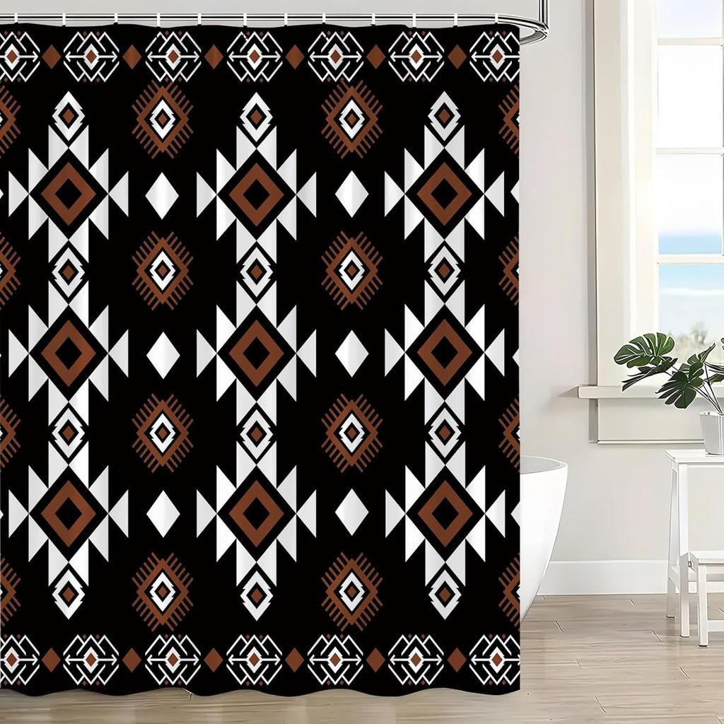 Shower Curtain Western Boho Abstract Pattern Geometric Vintage Native Simple Neutral Classic Southwestern Farmhouse White Black