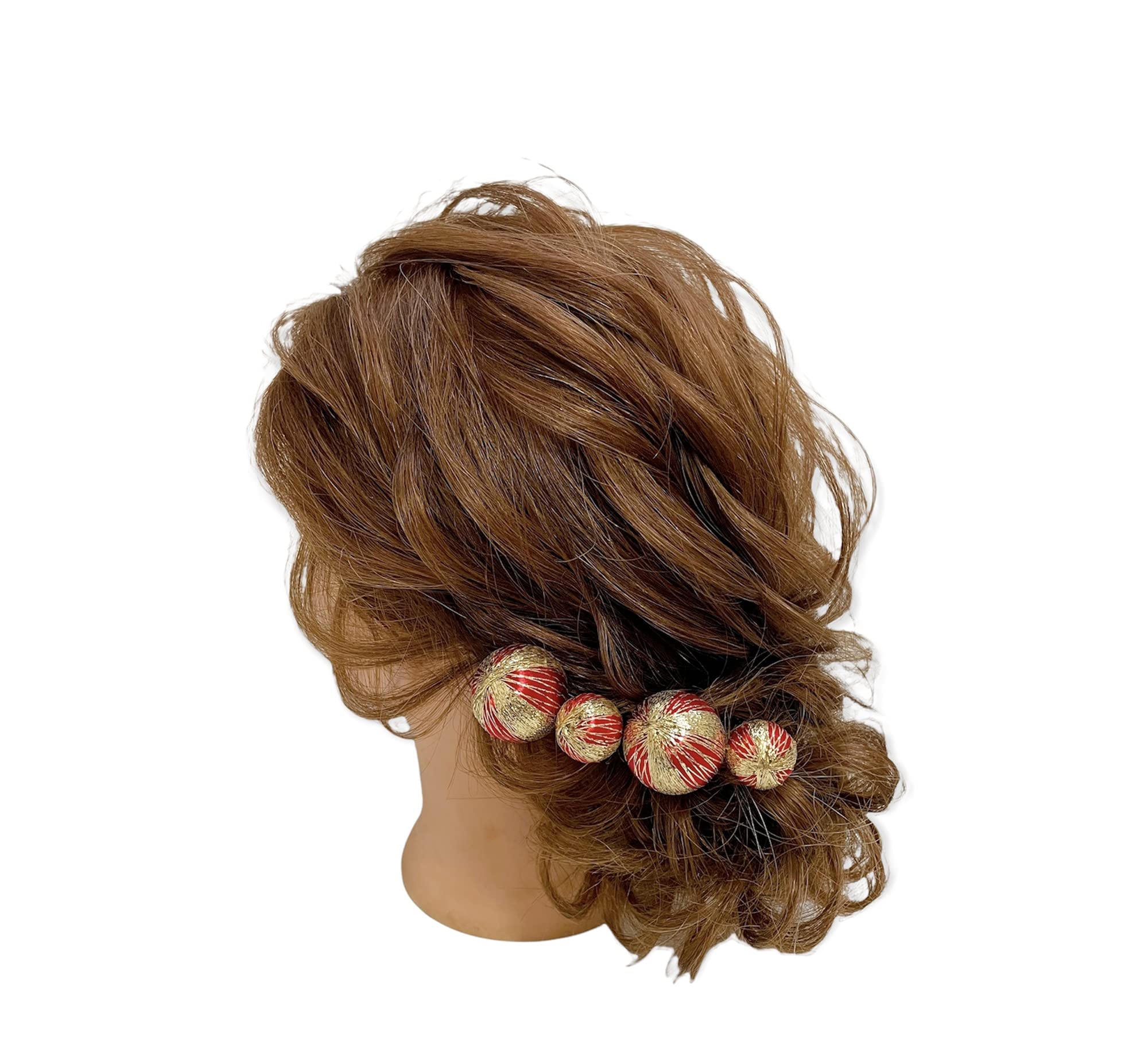 

Japanese-style hair ornament, red and gold ball kanzashi, for Coming-of-Age Ceremony, Graduation Ceremony, Wedding, Furisode, Hakama, Yukata,