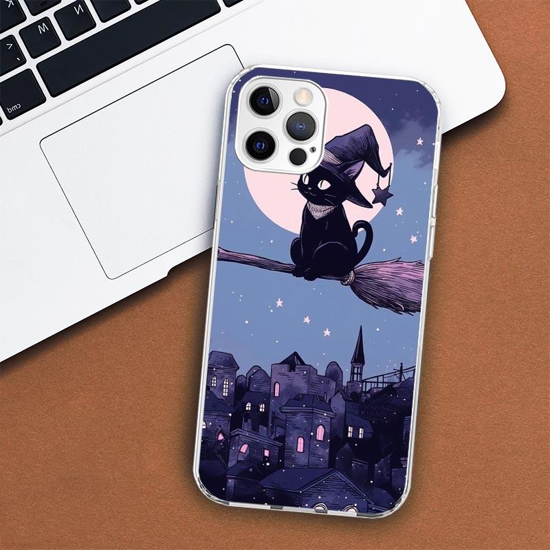 Anime Cute Black Cat Meow Phone Case For Apple iPhone 11 12 13 15 14 Pro 7 XR X XS Max 8 Plus + Mini SE Customized Print Soft Co