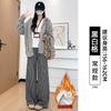 Black Plaid Pants Women's Pants New Autumn and Winter Thickened Straight Loose and Thin Small Casual Wide-leg Pants