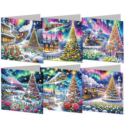 Kit de 6 cartes de peinture strass Elfe de Noël, carte de dessin diamant, carte de vœux peinture diamant pour famille amis cadeau