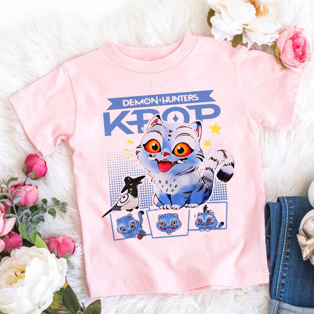 2025 Summer Kpop Demon Hunters T Shirt Kids Cartoon Anime Meme Print Clothes Round Neck Basic Grils Tops Casual Shirts Gift