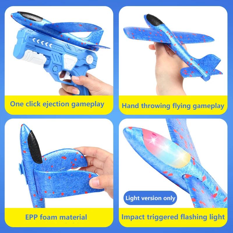 Outdoor Games Kids Glider Flight Flying Throw Foam Plane Shooting Gun Catapult Plane Launcher Toy for Kids Shooting Toy