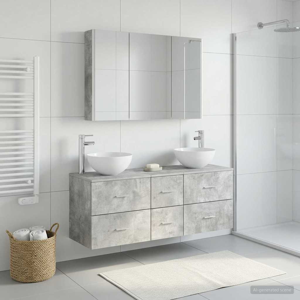 Bathroom Furniture Set 4 pcs Concrete Grey Engineered Wood & Glass
