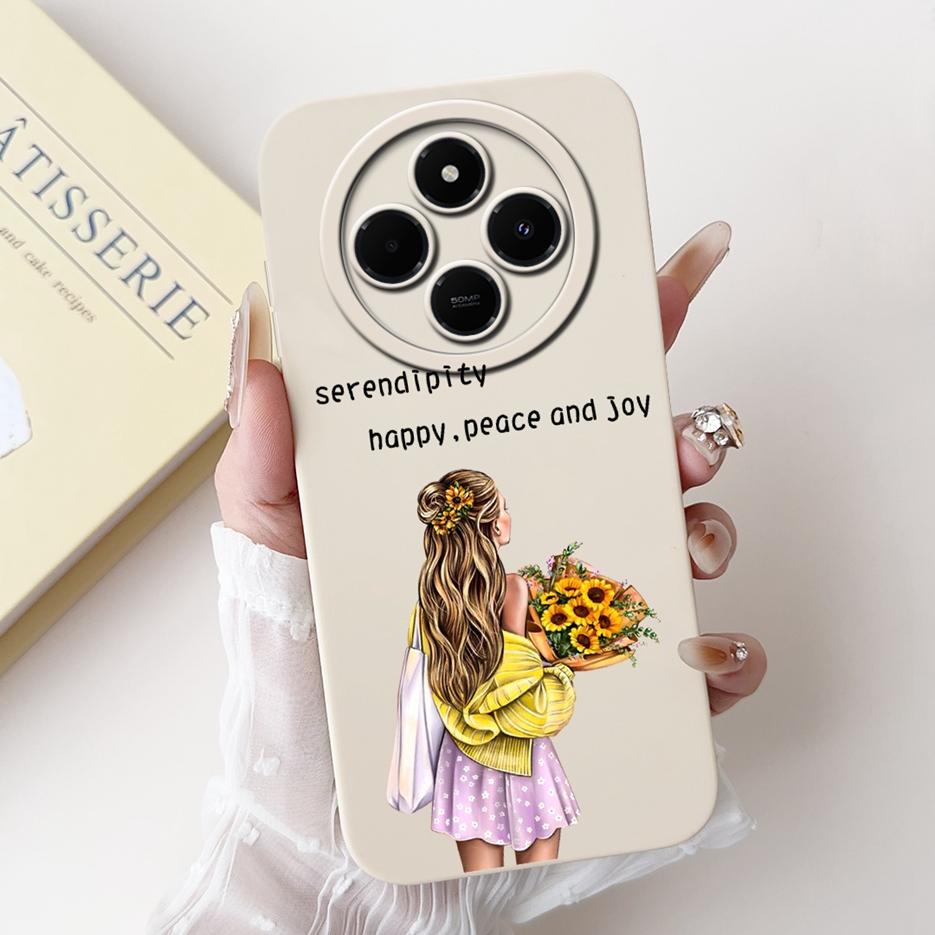 Für Xiaomi Redmi 14C Hülle Stylische Sonnenblume Hübsche Mädchen Rückabdeckung Weiche TPU Handyhülle Für Xiaomi Poco C75 C 75 Redmi14C Fundas