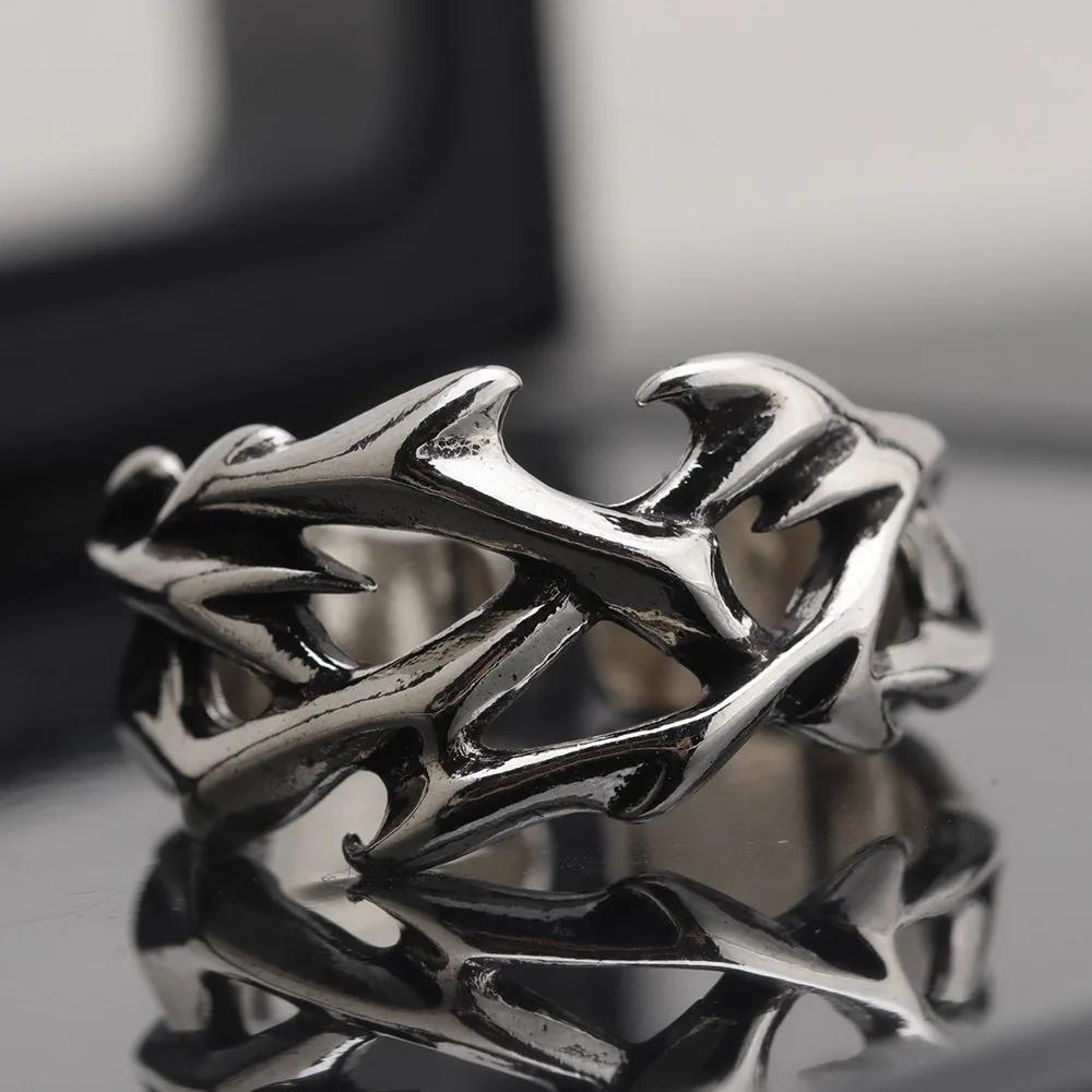 Creative Retro Irregularity Thorns Stainless Steel Opening Rings Gothic Punk Finger Ring for Men Women Personality Jewelry Gifts