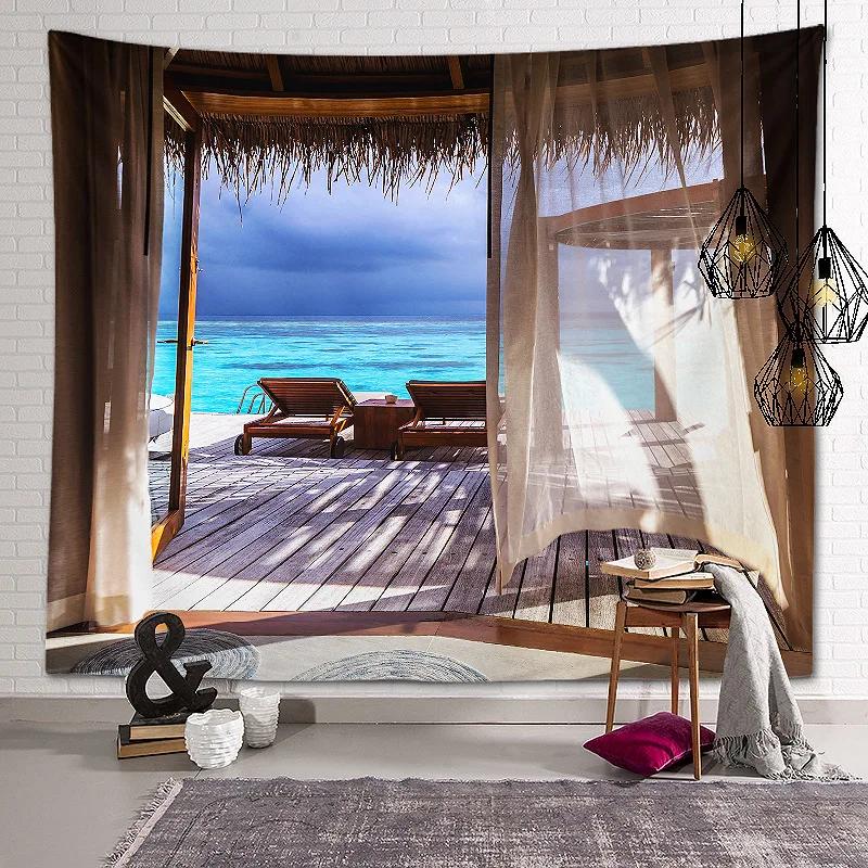 New Landscape Tapestry Tree Hole Window Beautiful Wall Cloth Green Forest  Background Painting