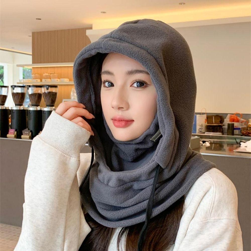 Casual Masks Hood Beanies Soft Pullover Cap Protection Neck Women Fleece Hat with Mask  Girls