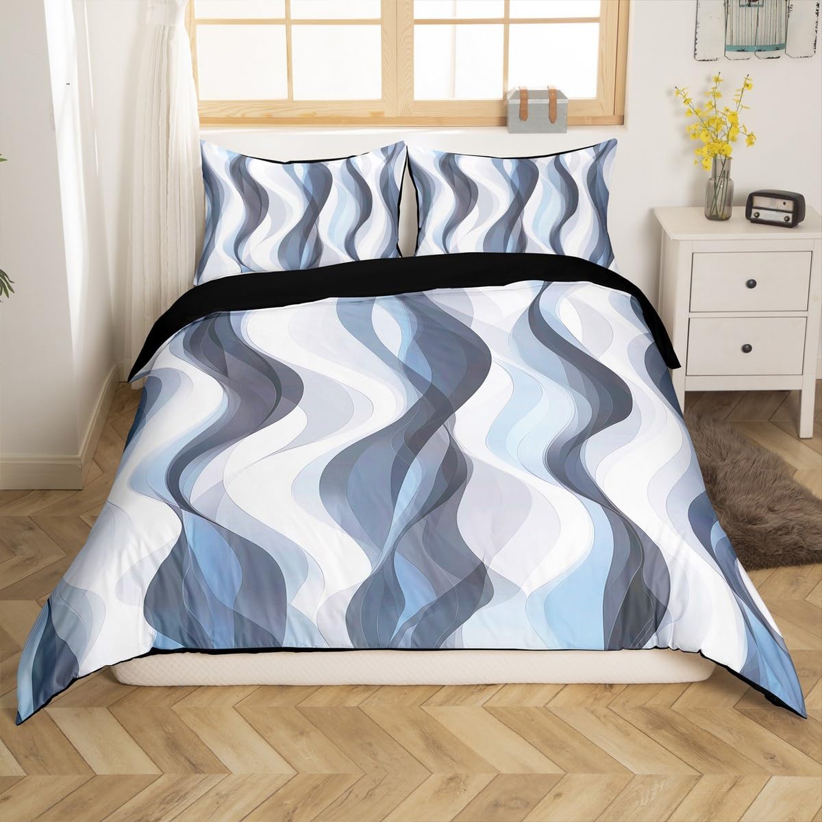 

Boho Abstract Striped Duvet Cover Full Queen Size Minimalist Modern Geometric Bedding Set Mid Century Aesthetics Comforter Cover EU Single(135x200cm)
