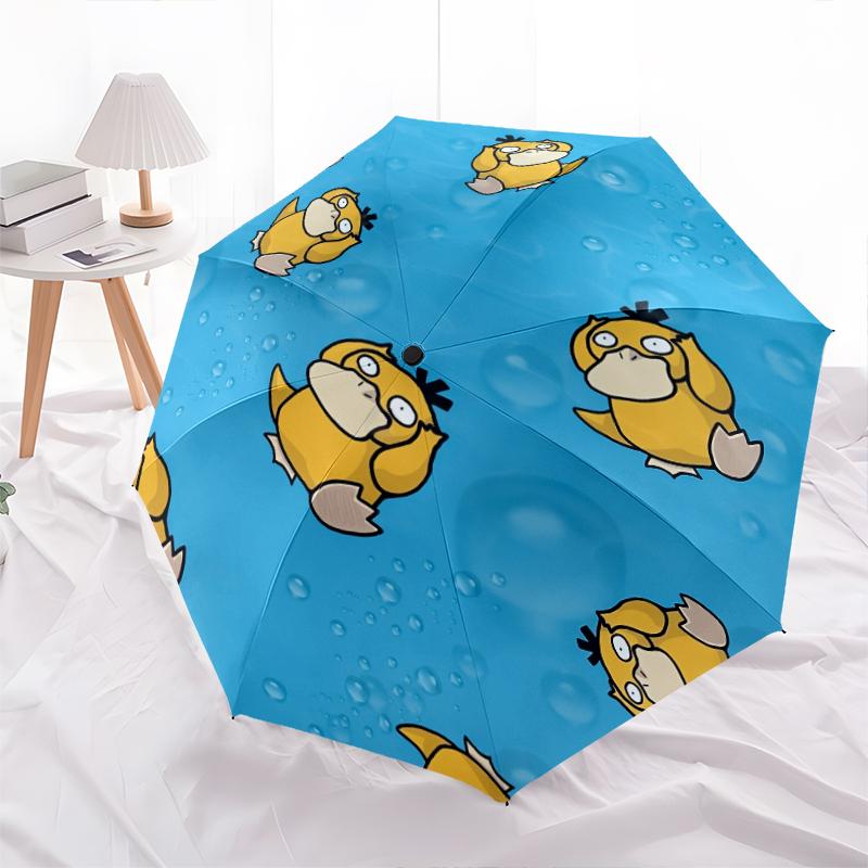 Pokémon Psyduck Pattern, Automatic Folding Umbrella, Portable and Foldable Design, 8 Ribs, a Christmas or Birthday Gift.