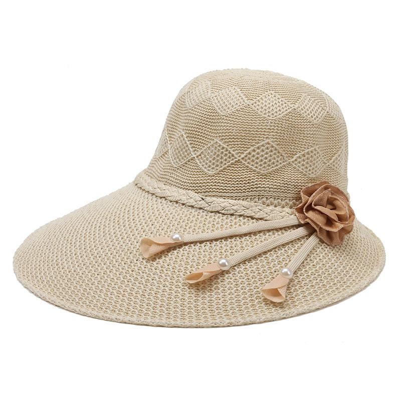 Sun Protection Wide Brim Cotton Straw Hat For Summer Beach Casual Women