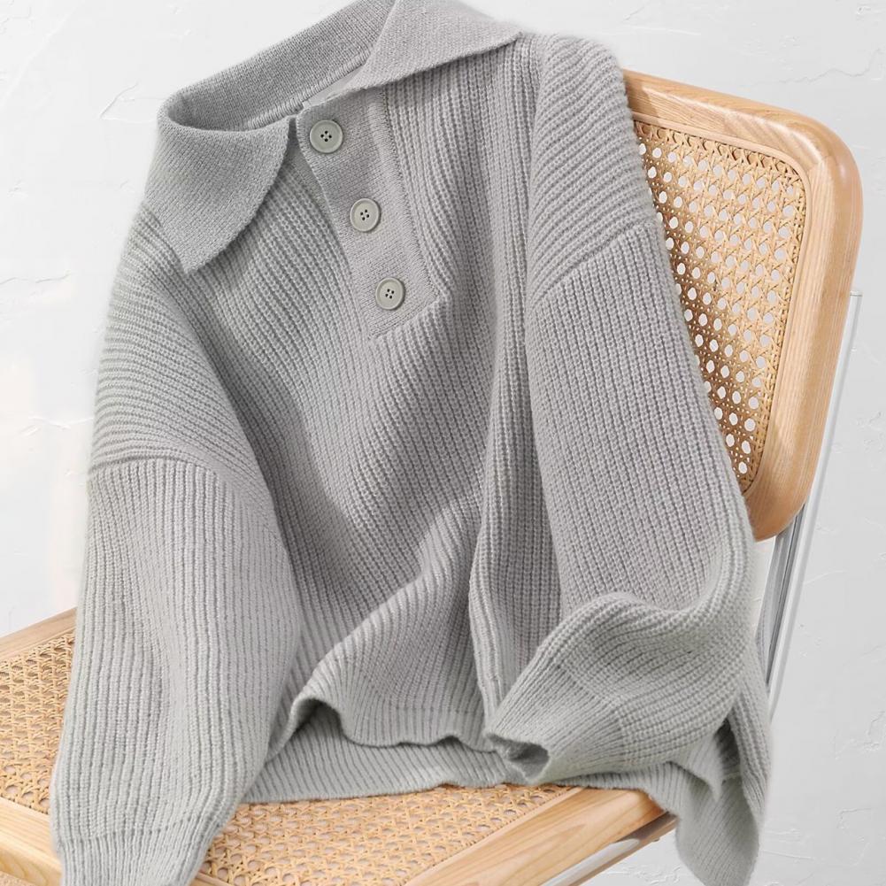 Jesień Zima Męski Sweter Zapinany Kołnierzyk Wykładany Długi Rękaw Top Retro Dzianinowy Gruby Ciepły Jednolity Kolor Pulower Rozciągliwy Do Noszenia na Co Dzień