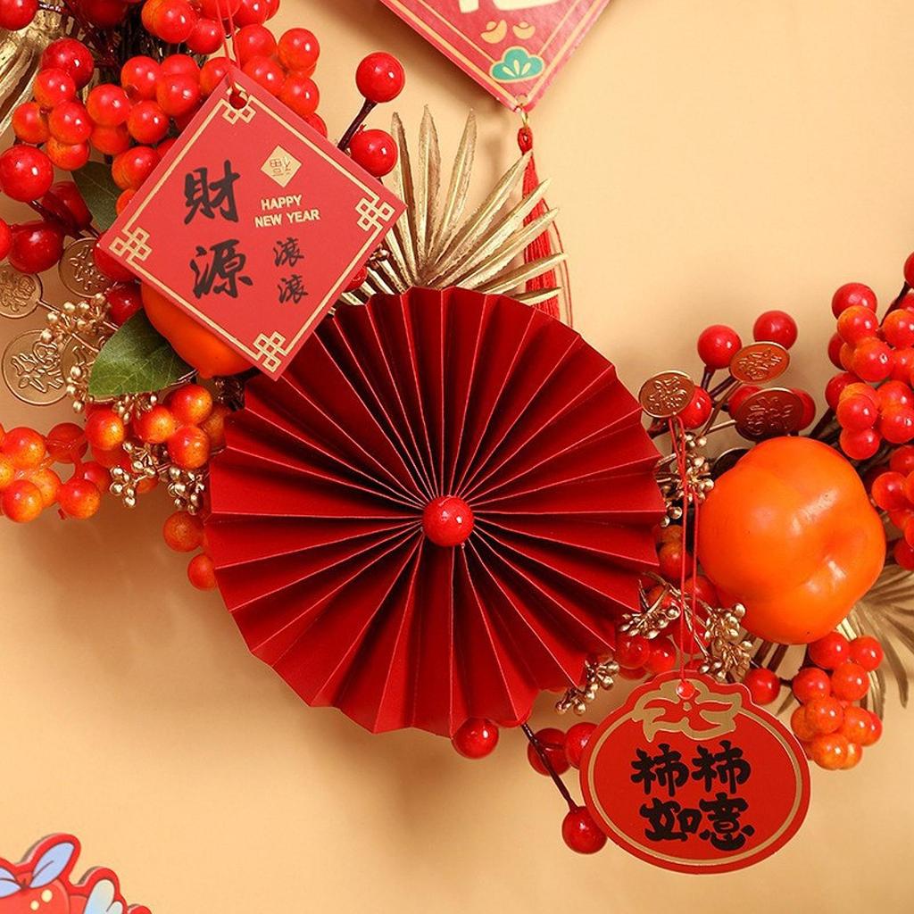 Chinese New Year Wreath Blessing Pendant Artificial Garland Window Decoration for Home Spring Festival Party
