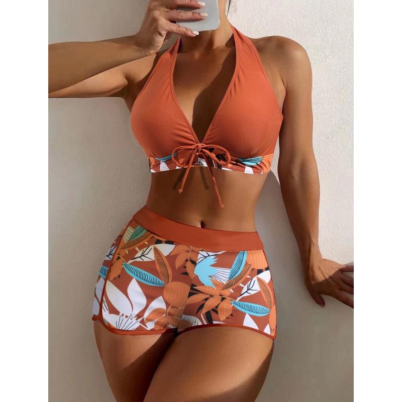 Women's Bikini Swimsuit Set Sexy High Waisted Beach Shorts Bow Tie Backless Underwear Tropical Style Beachwear for Swimming and Surfing