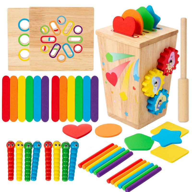 Montessori Early Education 5-In-1 Multifunctional Color Sorting Box, Children'S Shape Pairing Cognitive Wooden Toys