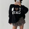 New Arrivals Open Run Women Leopard Print Cat Graphic Oversized Sweatshirt