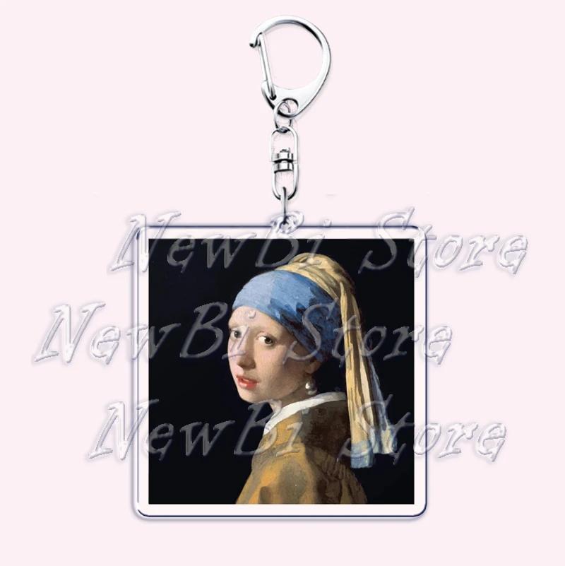 Hot Impressionism Art Keychain for Accessories Bag Van Gogh Monet Mona Lis Oil Painting Pendant Chain Ring Keyring Jewelry Gifts