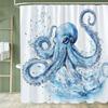 1Pc Octopus Shower Curtain Beach Blue Octopus Design Bathroom Decorative Printed Polyester Bath Curtain With Hooks