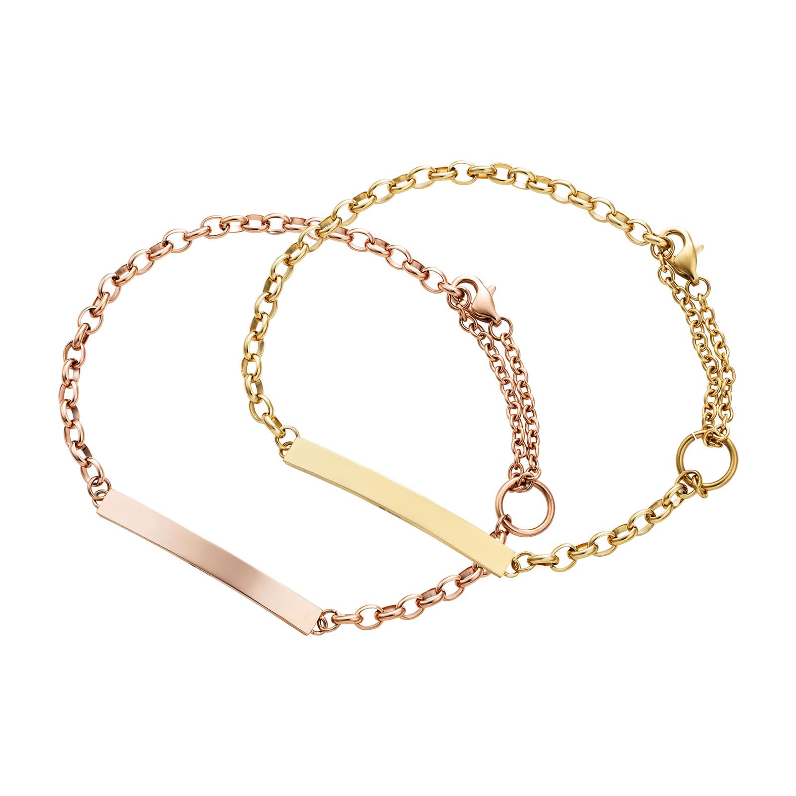 

Pair Bracelet Set of 2 Allergy Free Stainless Steel Plate Plain Half Round Chain Simple Surgical Stainless Steel Pink Yellow [White Clover] &